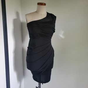 One shoulder style BeBe Club dress with chain detailing